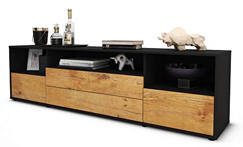 Stil.Zeit TV Schrank Lowboard Azula, Korpus anthrazit matt, Front Holz-Design Eiche (180x49x35cm), mit Push-to-Open Technik & Leichtlaufschienen von Stil.Zeit