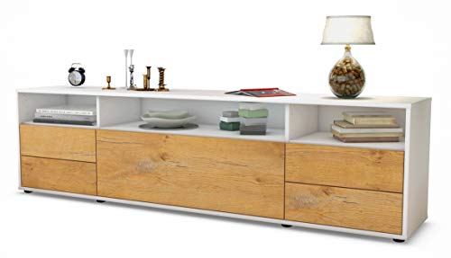 Stil.Zeit TV Schrank Lowboard Bella, Korpus in Weiss matt/Front im Holz-Design Eiche (180x49x35cm), mit Push-to-Open Technik und hochwertigen Leichtlaufschienen, Made in Germany von Stil.Zeit