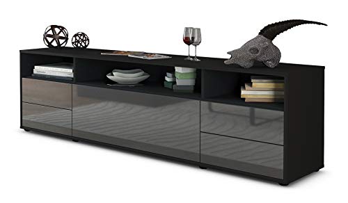 Stil.Zeit TV Schrank Lowboard Bella, Korpus in anthrazit matt/Front im Hochglanz-Design Grau Graphit (180x49x35cm), mit Push-to-Open Technik und hochwertigen Leichtlaufschienen, Made in Germany von Stil.Zeit