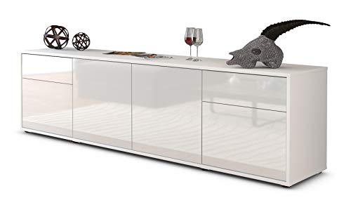 Stil.Zeit TV Schrank Lowboard Benedetta, Korpus in Weiss matt/Front im Hochglanz-Design Weiß (180x49x35cm), mit Push-to-Open Technik und hochwertigen Leichtlaufschienen, Made in Germany von Stil.Zeit