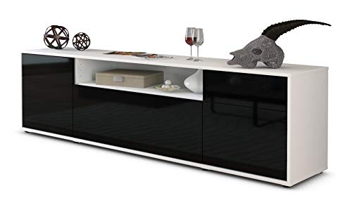 Stil.Zeit TV Schrank Lowboard Bernadetta, Korpus in Weiss matt/Front im Hochglanz-Design Schwarz (180x49x35cm), mit Push-to-Open Technik und hochwertigen Leichtlaufschienen, Made in Germany von Stil.Zeit