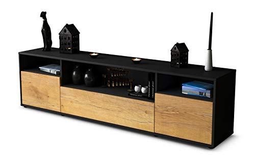 Stil.Zeit TV Schrank Lowboard Bionda, Korpus anthrazit matt, Front Holz-Design Eiche (180x49x35cm), mit Push-to-Open Technik & Leichtlaufschienen von Stil.Zeit
