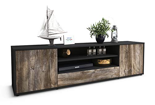 Stil.Zeit TV Schrank Lowboard Claudius - Korpus in anthrazit matt - Front im Holz-Design Treibholz (180x49x35cm) - mit Push-to-Open Technik und hochwertigen Leichtlaufschienen - Made in Germany von Stil.Zeit