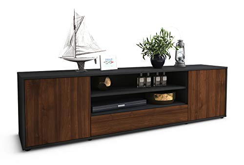 Stil.Zeit TV Schrank Lowboard Claudius, Korpus anthrazit matt, Front Holz-Design Walnuss (180x49x35cm), mit Push-to-Open Technik & Leichtlaufschienen von Stil.Zeit