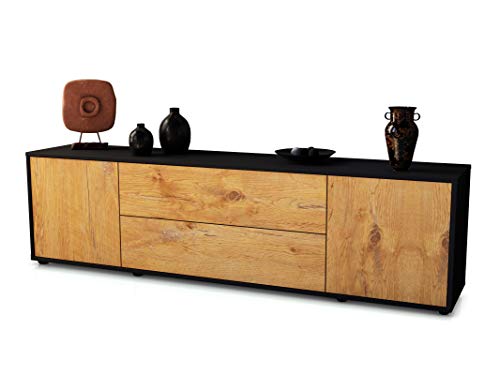 Stil.Zeit TV Schrank Lowboard Tina - Korpus in anthrazit matt - Front im Holz-Design Eiche (180x49x35cm) - mit Push-to-Open Technik und hochwertigen Leichtlaufschienen - Made in Germany von Stil.Zeit