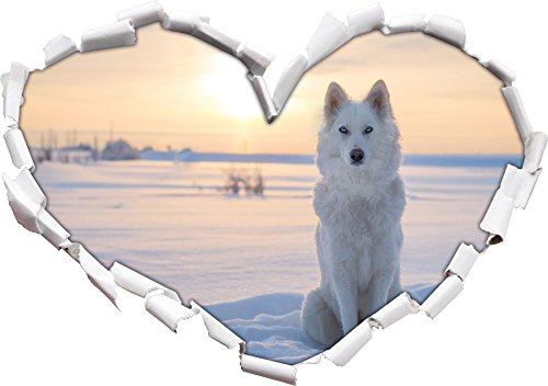 Stil.Zeit Weißer Wolf im Schnee Herzform im 3D-Look, Wand- oder Türaufkleber Format: 62x43.5cm, Wandsticker, Wandtattoo, Wanddekoration von Stil.Zeit