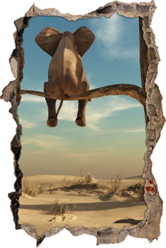 Stil.Zeit sitzender Elefant auf einem AST in der Wüste Wanddurchbruch im 3D-Look, Wand- oder Türaufkleber Format: 62x42cm, Wandsticker, Wandtattoo, Wanddekoration von Stil.Zeit