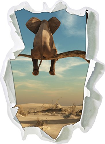 sitzender Elefant auf einem Ast in der Wüste, Papier 3D-Wandsticker Format: 92x67 cm Wanddekoration 3D-Wandaufkleber Wandtattoo von Stil.Zeit