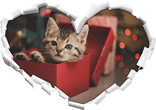 süsses Kätzchen in der Box Herzform im 3D-Look , Wand- oder Türaufkleber Format: 92x64,5cm, Wandsticker, Wandtattoo, Wanddekoration von Stil.Zeit