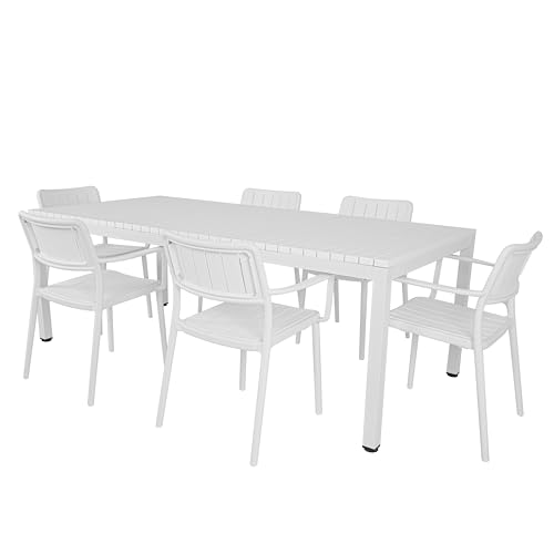 Stilé Collection Gartenmöbel-Set aus Polyethylen mit 6 stapelbaren Stühlen, modernes Design, ideal für Garten, Terrasse und Terrasse (weiß) von Stilé Collection