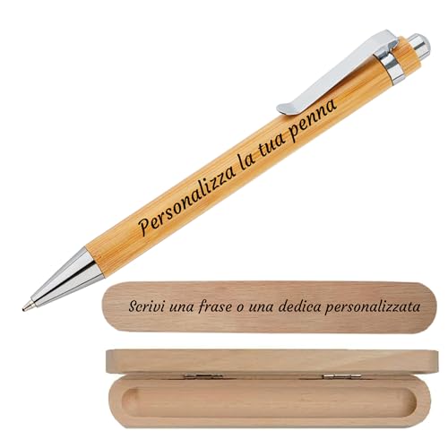 Stileitaliano Personalisierter Kugelschreiber aus Bambus mit hochauflösendem Druck oder Gravur, Geschenkidee (1 Stück, personalisiert) von Stileitaliano