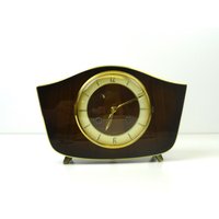 Rare 60S Mid Century Teak Chimny Desk Clock By Hermle von StilelementeGALLERY