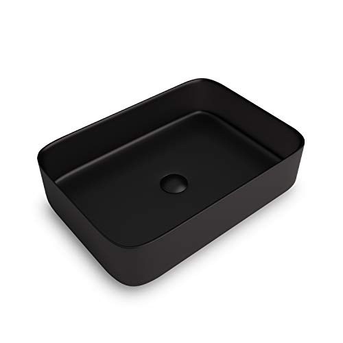 Soho Waschbecken aus Keramik in Schwarz matt, Aufsatzwaschbecken 55 x 38 cm Porzellan Bad, Waschplatz Handwaschbecken ohne Hahnloch und Überlauf, Waschschale mit dünnem Rand, Gäste-Waschbecken von Stilform