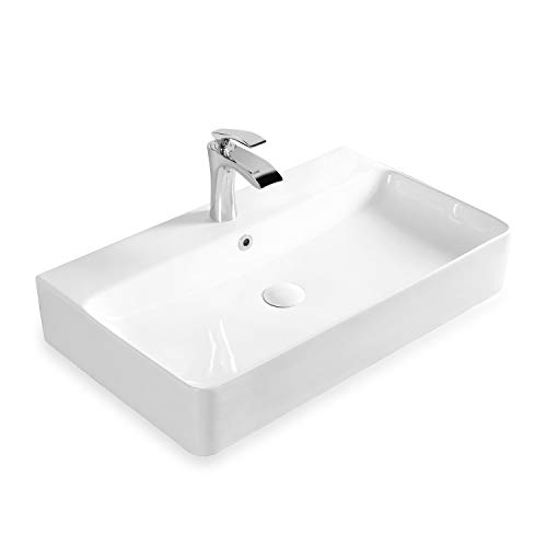 Aufsatzwaschbecken Hängewaschbecken Keramik Waschbecken in Brillant Weiß Handwaschbecken Eckig Waschtisch Waschplatz in 70x42 cm mit Hahnloch modern und elegant | Waschbecken mit Lotus-Effekt von Stilform