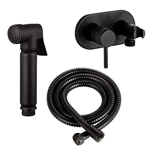 Bidet Handbrause Set Schwarz Matt, WC Shattaf Komplettset mit Kalt-/Warm-Mischer, G1/2" Ventil, Halterung und Brauseschlauch, Hygienebrause für WC, Bidet-Toilettensprüher von Stilform