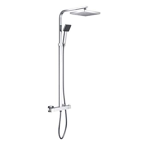 STILFORM Designer Duschsäule Serie "Park" Höhenverstellbar mit Regendusche, Thermostat und Handbrause in Schwarz Matt oder Chrom (Chrom) von Stilform