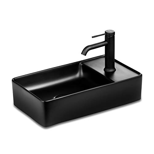 STILFORM Gäste WC Keramik Waschbecken für Wandmontage oder Aufsatzwaschbecken mit Hahnloch in 46 x 25 cm in Brillant Weiß oder Schwarz matt von Stilform
