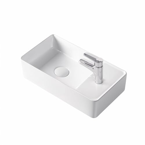 STILFORM Gäste WC Waschbecken Keramik für Wandmontage oder Aufsatzwaschbecken mit Hahnloch in 46 x 25 cm in Brillant Weiß oder Schwarz matt| Waschbecken mit Lotus-Effekt von Stilform