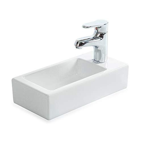 STILFORM Gäste WC Waschbecken aus feinster Keramik in Brillant Weiß für Wandmontage oder als Aufsatzwaschbecken mit Hahnloch 370 x 185 x 90 mm (Hahnloch Rechts)| Waschbecken mit Lotus-Effekt von Stilform