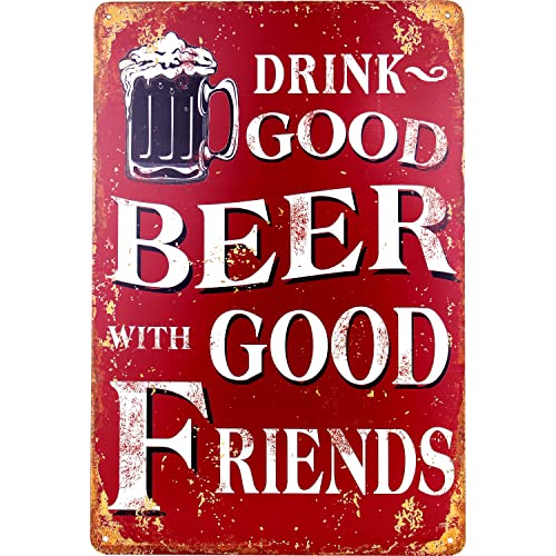 Stilingo Blechschild Retro - Drink Good Beer with Good Friends - 20x30cm - Originelle Geschenk-Idee oder als Bar-Zubehör, Vintage Metallschild zur Dekoration von Stilingo