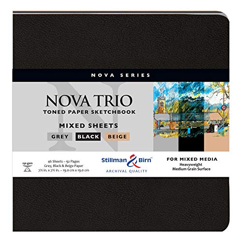 Stillman & Birn Nova Trio Softcover Sketchbook for Mixed Media, 46 Sheets of Heavyweight paper- Beige, Black and Gray paper, Medium Grain Surface, 7.5 x 7.5 inches (399750S) von Stillman & Birn