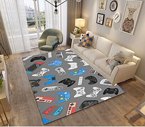 3D Gamer Anime Muster Kinder Jungen Teppich Schlafzimmer Dekorativ Kinderzimmer Wohnzimmer,Matten Krabbelmatte Modern Weichem Flanell Kinderteppiche Waschbar Blau Schwarz Grau (B,120x160 cm) von Stillshine.