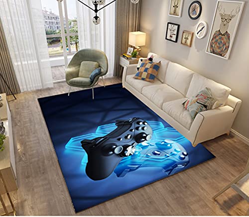 3D Gamer Anime Muster Kinder Jungen Teppich Schlafzimmer Dekorativ Kinderzimmer Wohnzimmer,Matten Krabbelmatte Modern Weichem Flanell Kinderteppiche Waschbar Blau Schwarz Grau (D,120x160 cm) von Stillshine.