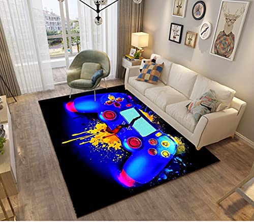 3D Gamer Deko Anime Muster Kinder Jungen Mädchen Teppich Schlafzimmer Zimmer Dekoration Kinderzimmer Wohnzimmer Matten Modern Weichem Flanell Kinderteppiche Waschbar (Blau,50x80 cm) von Stillshine.