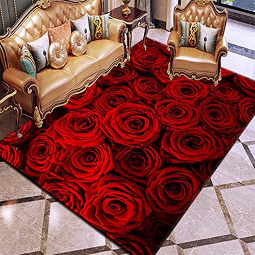 3D Rose Blume Rot Weiß Rosa Bunt Gemusterter Teppich Schlafzimmer Teppich Wohnzimmer Schlafzimmer Dekoration Bodenbelag Innenbereich Teppich Waschbar Anti-Rutsch-Teppichpolsterung (A2,100x200cm) von Stillshine.