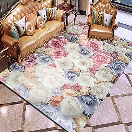 3D Rose Blume Rot Weiß Rosa Bunt Gemusterter Teppich Schlafzimmer Teppich Wohnzimmer Schlafzimmer Dekoration Bodenbelag Innenbereich Teppich Waschbar Anti-Rutsch-Teppichpolsterung (A3,100x200cm) von Stillshine.