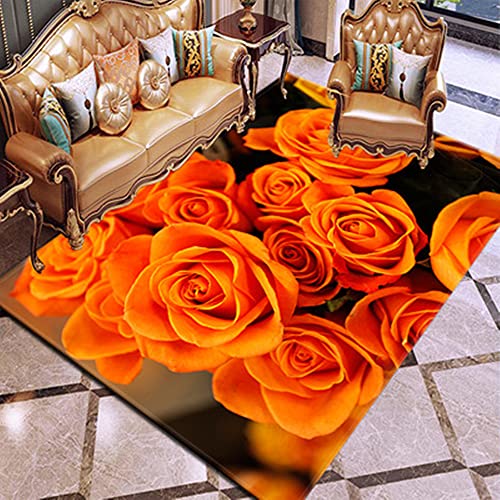 3D Rose Blume Rot Weiß Rosa Bunt Gemusterter Teppich Schlafzimmer Teppich Wohnzimmer Schlafzimmer Dekoration Bodenbelag Innenbereich Teppich Waschbar Anti-Rutsch-Teppichpolsterung (A5,100x200cm) von Stillshine.