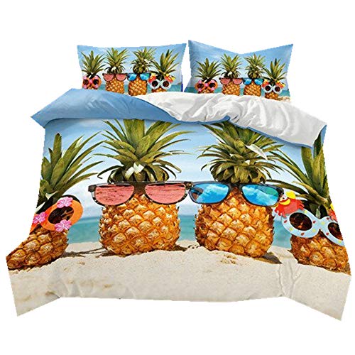 Bettbezug 135x200 Tropisch Pflanze Frucht Ananas Muster Drucken Bettbezug und Kissenbezug 2 Stück Superfeines Polyester Weich und atmungsaktiv von Stillshine