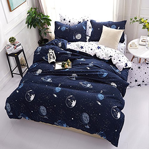 Bettwäsche Galaxie Sterne Planeten Polyester-Baumwolle Bettbezug-Set Einzelbett Doppelbett King (135x200cm) von Stillshine