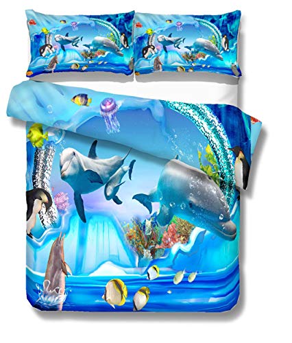 Bettwäsche Set 3D Tier Ozean Schildkröte Hai Digitaldruck Blau Bettbezug und Kissenbezug Kinder Junge Mädchen (Aquarium, Einzelbett 135x200 cm 2 Stück) von Stillshine