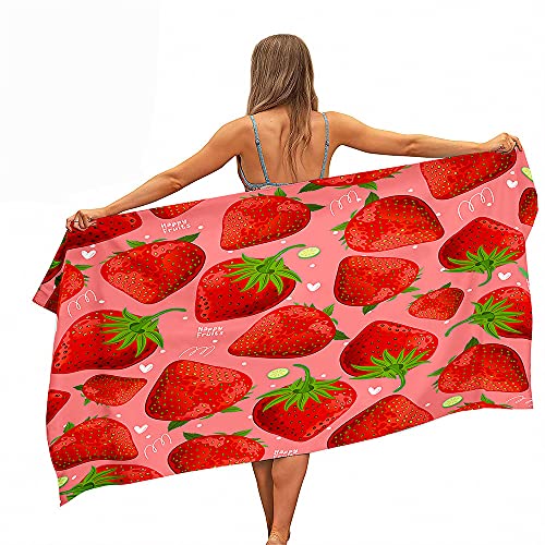 Groß Strandtücher Badetücher Schnelltrocknend Wasseraufnahme Mikrofaser XL XXL Rot Erdbeere Obst Thema Handtuch Kind Junge Leute Mann Decke (Farbe5,150x200cm) von Stillshine.