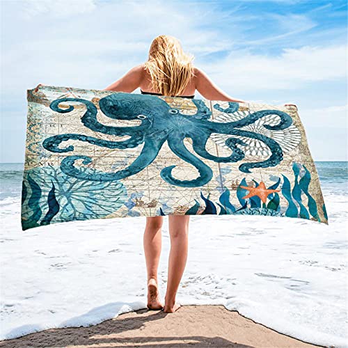 Große Strandtücher Badetuch Schnell Trocknend Wasseraufnahme Extra Microfiber,3D Meeresschildkröte, Krabbe,Hippocampus,Wal,Tintenfisch Motiv (Tintenfisch,150 × 180 cm) von Stillshine.