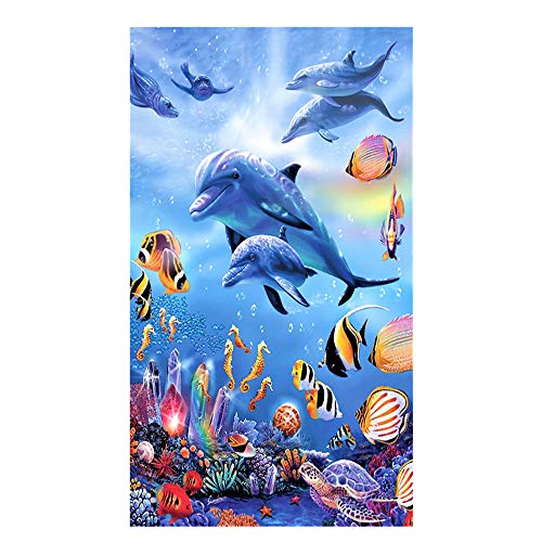 Große Strandtücher Badetuch Schnell Trocknend Wasseraufnahme Extra Microfiber L XL XXL, 3D Delfin Fisch Motiv Handtuch Blau Kinder Mädchen Junge Erwachsene Kuscheldecke (100x180cm) von Stillshine.