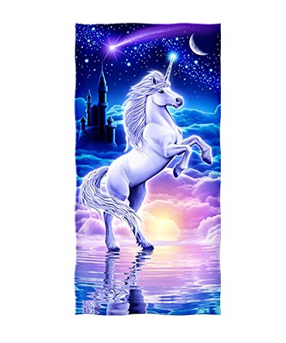 Große Strandtücher Badetuch Schnell Trocknend Wasseraufnahme Extra Microfiber L XL XXL, 3D Einhorn Weißes Pferd Motiv Handtuch Blau Rosa Kinder Mädchen Kuscheldecke (90 x 180 cm) von Stillshine.