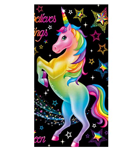 Große Strandtücher Badetuch Schnell Trocknend Wasseraufnahme Extra Microfiber XL XXL,3D Einhorn Regenbogen Pferd Motiv Handtuch Kinder Jugend Mädchen Erwachsene Kuscheldecke (schwarz,150 x 200 cm) von Stillshine.