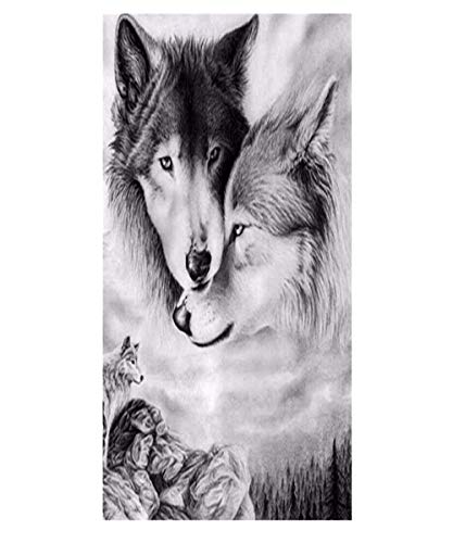 Große Strandtücher Badetuch Schnell Trocknend Wasseraufnahme Extra Microfiber XL XXL,3D Tier Wolf Motiv Handtuch Kinder Junge Erwachsene Herren Kuscheldecke Schwimmbad Grau Schwarz (70x150cm) von Stillshine.