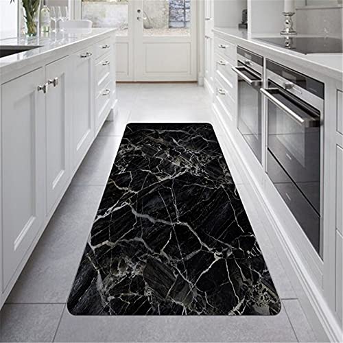 Läufer Teppich Flur rutschfest Waschbar Flanell Lange Pflegeleicht Teppich für Küche Schlafzimmer Wohnzimmer,Elegant Marmor Muster Weiß Schwarz Teppich (Farbe 2,80×120 cm) von Stillshine.