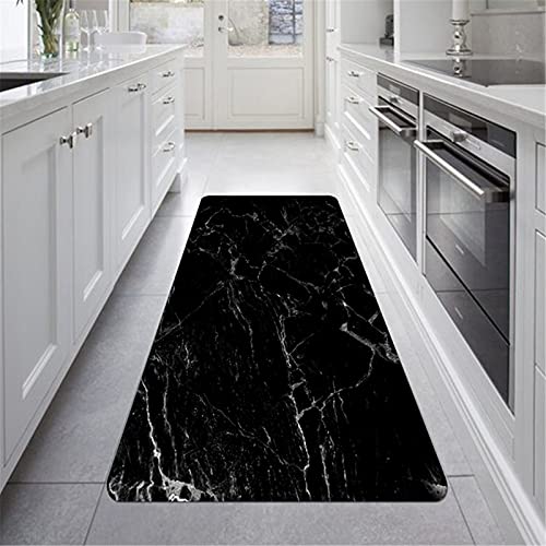 Läufer Teppich Flur rutschfest Waschbar Flanell Lange Pflegeleicht Teppich für Küche Schlafzimmer Wohnzimmer,Elegant Marmor Muster Weiß Schwarz Teppich (Farbe 4,60×120 cm) von Stillshine.