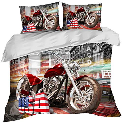 Stillshine Bettwäsche 3 Stück Doppelbett 200x200 3D Urban Harley Formelrennen Geländemotorrad Wüstenrennende Flamme Mehrfarbig Bettbezug und 2 Kissenbezug Student Teenager Junge Mädchen von Stillshine