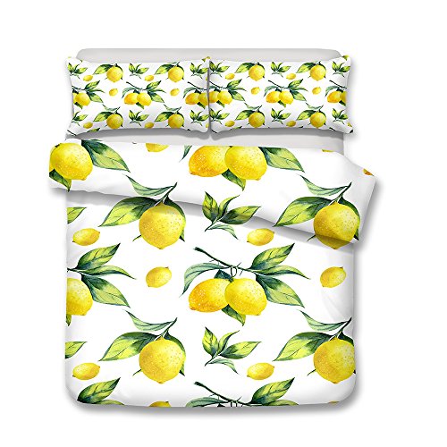 Stillshine Bettwäsche Bettbezug Einzigartig Gelb Zitrone Muster Weiß Deckenbezug und Kopfkissenbezug - Einzelbett 135x210cm Hohe Qualität Bettwäscheset von Stillshine