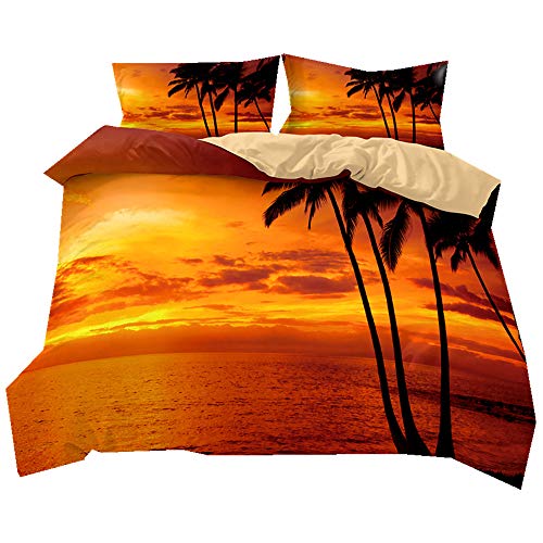 Stillshine Bettwäsche Set Sommer Strand Sonnenaufgang Sonnenuntergang Landschaft Bettbezug und Kissenbezug 100% Polyesterfaser (Rote Wolke, 135 x 200 cm) von Stillshine