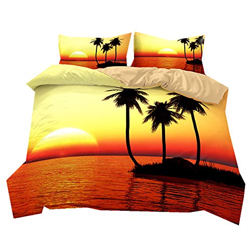 Stillshine Bettwäsche Set Sommer Strand Sonnenaufgang Sonnenuntergang Landschaft Bettbezug und Kissenbezug 100% Polyesterfaser (Sonnenaufgang, 135 x 200 cm) von Stillshine