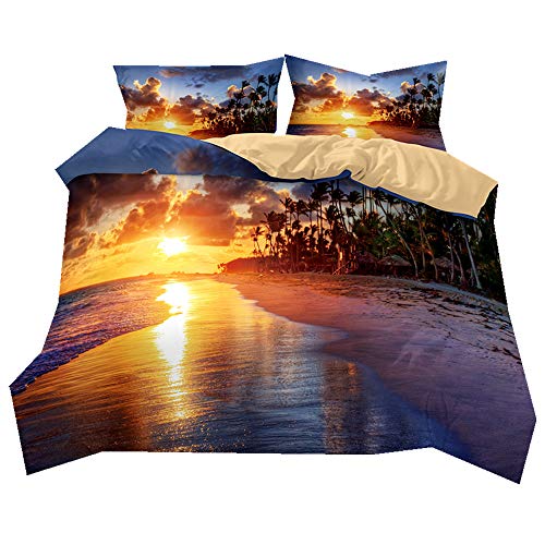 Stillshine Bettwäsche Set Sommer Strand Sonnenaufgang Sonnenuntergang Landschaft Bettbezug und Kissenbezug 100% Polyesterfaser (Sonnenuntergang, 135 x 200 cm) von Stillshine