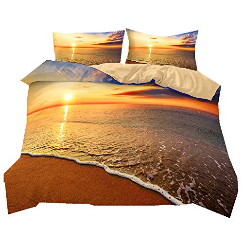 Stillshine Bettwäsche Set Sommer Strand Sonnenaufgang Sonnenuntergang Landschaft Bettbezug und Kissenbezug 100% Polyesterfaser (Strand, 135 x 200 cm) von Stillshine