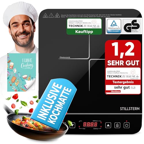 Stillstern Induktionskochplatte 2100W - Induktionskochfeld geeignet für 12-28 cm, Booster-Modus, Hitzebeständiger Kochmatte, Lautlos-Funktion, 19 Temperatur- & Leistungsstufen, 24h Timer, Touch von Stillstern