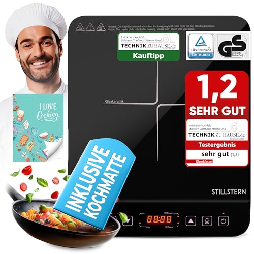 Stillstern Induktionskochplatte 2100W – Induktionskochfeld geeignet für 12–28 cm, Booster-Modus, Hitzebeständiger Kochmatte, Lautlos-Funktion, 19 Temperatur- & Leistungsstufen, 24h Timer, Touch von Stillstern